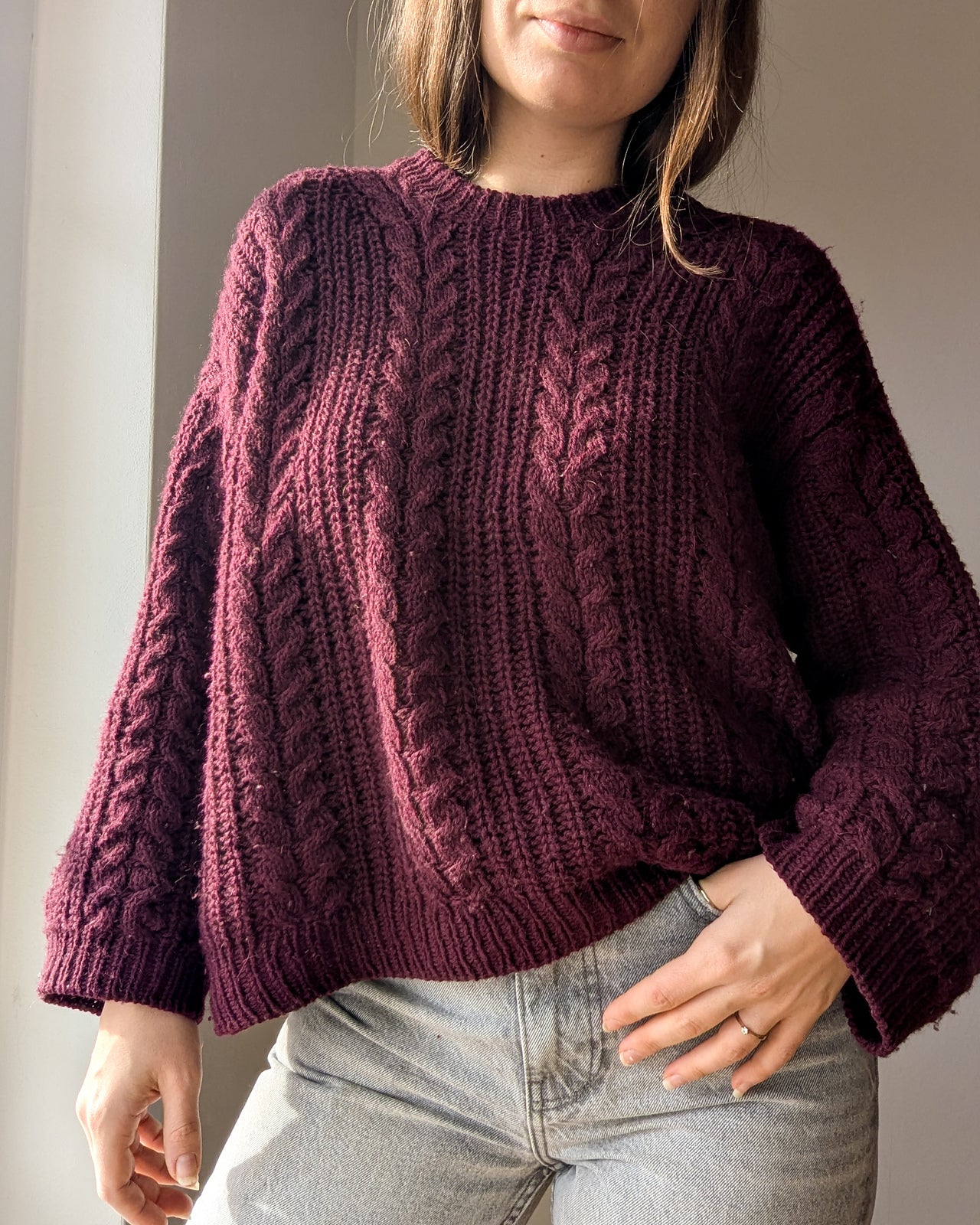 Cozycottage Sweater | oversized cable and half-rib pattern made from Sayama by Pascuali