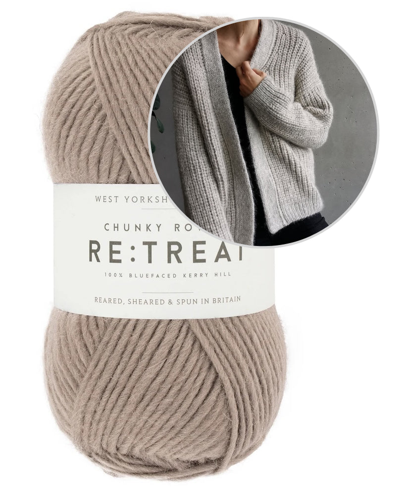 Clara Cardigan | Veste décontractée en demi-côtes avec le fil Re:Treat Chunky Roving de West Yorkshire Spinners