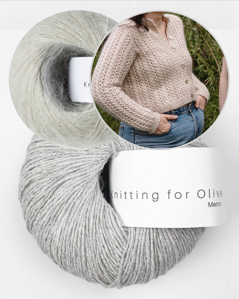 Cathy Cardigan | Charming lace pattern made from Merino and Soft Silk Mohair by Knitting for Olive