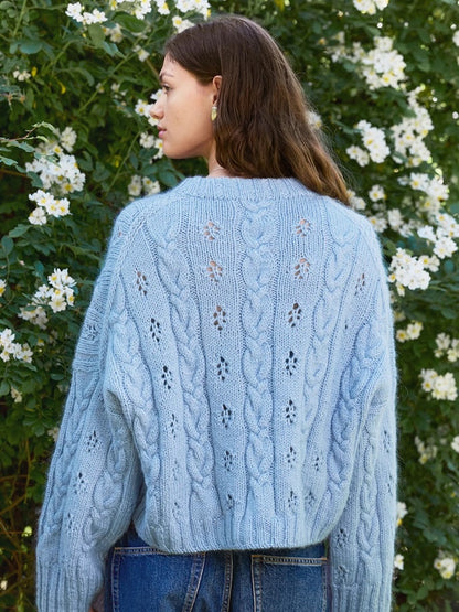 Junia Sweater | romantic cable-knit pattern made with Peer Gynt and Tynn Silk Mohair by Sandnes Garn