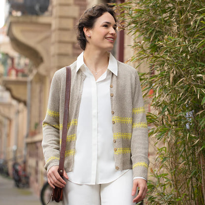 Sunline Cardigan | rayures estivales texturées en Linen Bloom de Pascuali