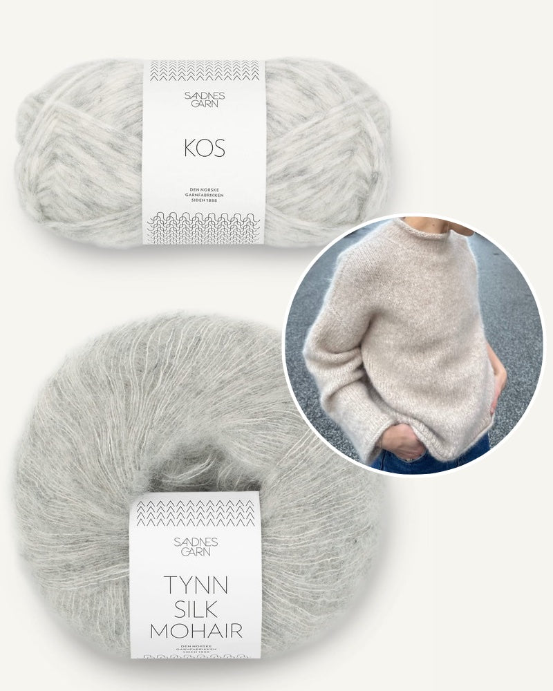 Garnpaket Cloud Sweater von PetiteKnit gestrickt mit Sandnes Garn in hellgrau