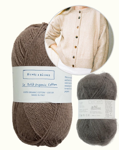 Marlo-cardigan | klassisk og med et silkeblødt fald i Le Petit Organic Cotton og Le Petit Silk & Mohair fra Biches & Bûches