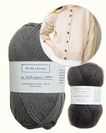 Marlo-cardigan | klassisk og med et silkeblødt fald i Le Petit Organic Cotton og Le Petit Silk & Mohair fra Biches & Bûches