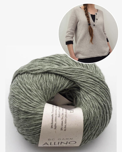 Garnpaket Yoki Shirt gestrickt mit Allino in olivengrün