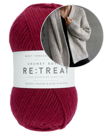 Clara Cardigan | Veste décontractée en demi-côtes avec le fil Re:Treat Chunky Roving de West Yorkshire Spinners