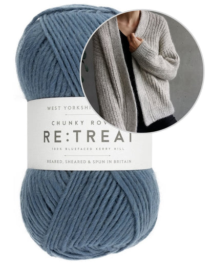 Clara Cardigan | Veste décontractée en demi-côtes avec le fil Re:Treat Chunky Roving de West Yorkshire Spinners