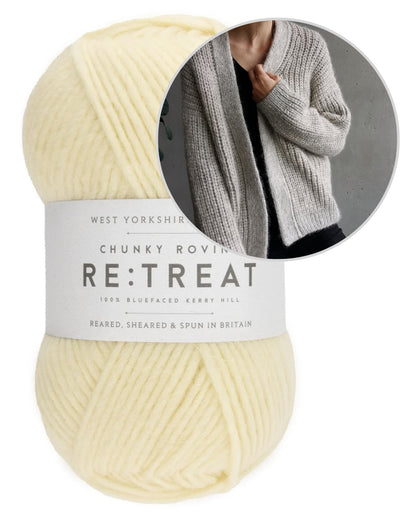 Clara Cardigan | Veste décontractée en demi-côtes avec le fil Re:Treat Chunky Roving de West Yorkshire Spinners