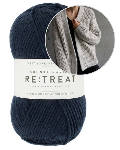 Clara Cardigan | Veste décontractée en demi-côtes avec le fil Re:Treat Chunky Roving de West Yorkshire Spinners