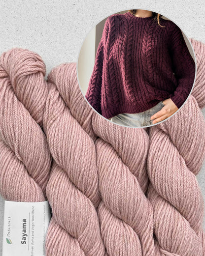 Cozycottage Sweater | oversized cable and half-rib pattern made from Sayama by Pascuali