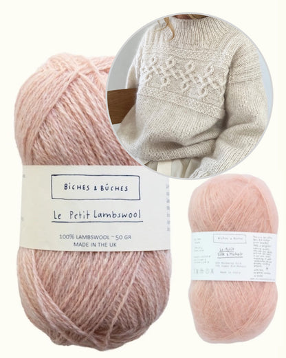 Edith Sweater | avslappnat, tidlöst flätmönster i Le Petit Lambswool och Le Petit Silk & Mohair från Biches & Bûches