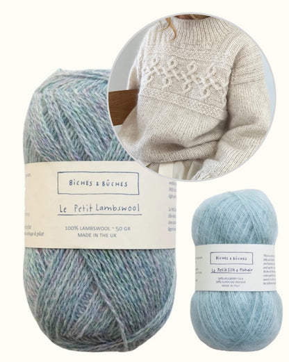 Edith Sweater | avslappnat, tidlöst flätmönster i Le Petit Lambswool och Le Petit Silk & Mohair från Biches & Bûches