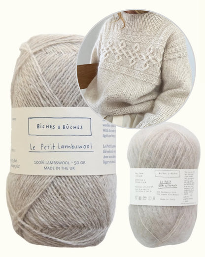 Edith Sweater | avslappnat, tidlöst flätmönster i Le Petit Lambswool och Le Petit Silk & Mohair från Biches & Bûches
