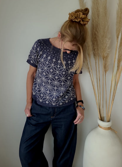 Sashiko Tee | graphic embroidery pattern made from Pinta by Pascuali