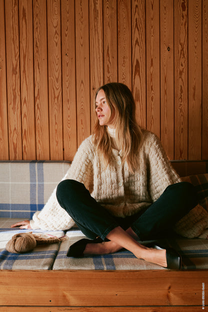 Nordic Bubble Cardigan | fluffy light made from Natural Alpaca Pelo by Lana Grossa