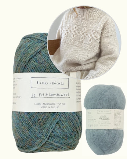 Edith Sweater | avslappnat, tidlöst flätmönster i Le Petit Lambswool och Le Petit Silk & Mohair från Biches & Bûches