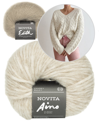 James Sweater V-Neck | oversized cable pattern from Aino and Edith by Novita