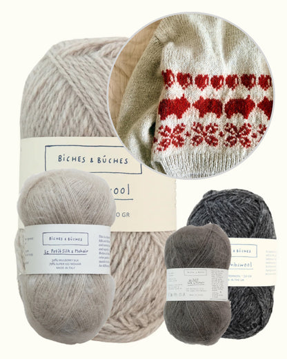 Jouluporsas-neulepusero | rento joulupusero, joka on neulottu Biches & Bûchesin Le Lambswool- ja Le Petit Silk & Mohair -langoista