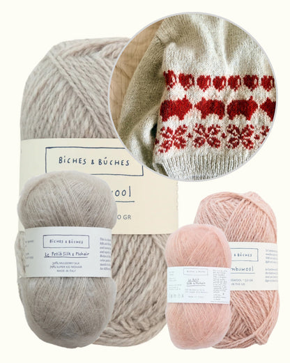 Jouluporsas-neulepusero | rento joulupusero, joka on neulottu Biches & Bûchesin Le Lambswool- ja Le Petit Silk & Mohair -langoista