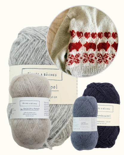Jouluporsas-neulepusero | rento joulupusero, joka on neulottu Biches & Bûchesin Le Lambswool- ja Le Petit Silk & Mohair -langoista