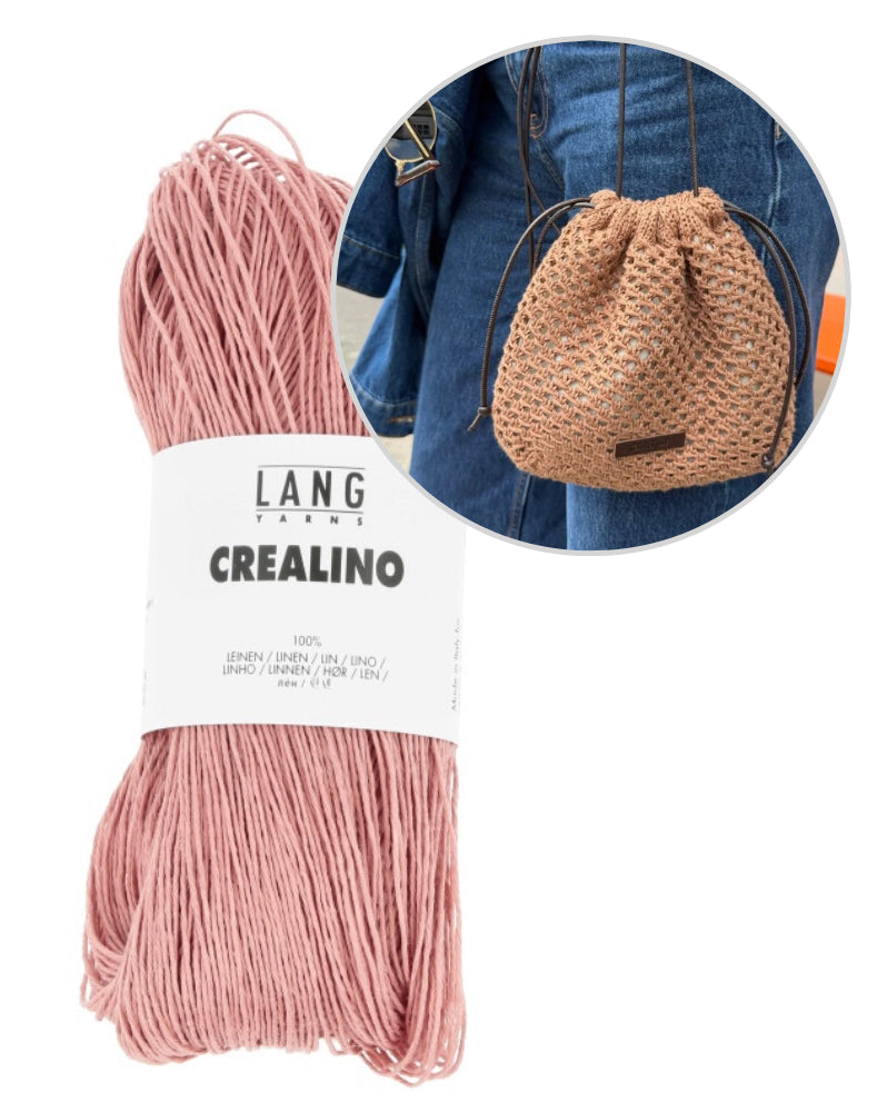 Juno Satchel | fine lace pattern made from Crealino by Lang Yarns