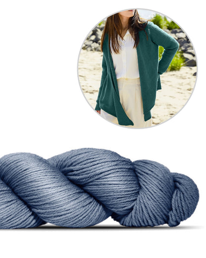 Kanshoku Cardigan | lässig offen getragen aus Cheeky Merino Joy von Rosy Green Wool