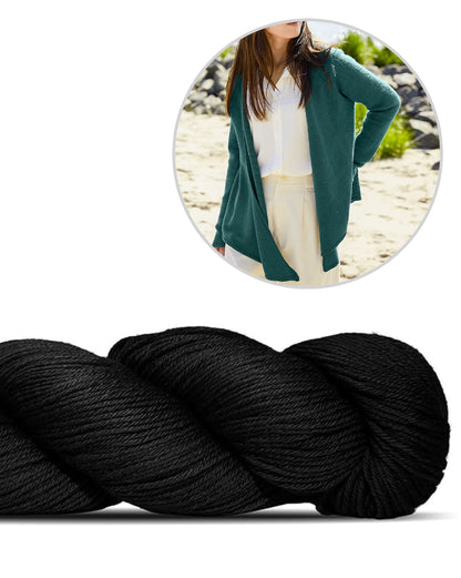 Kanshoku Cardigan | lässig offen getragen aus Cheeky Merino Joy von Rosy Green Wool
