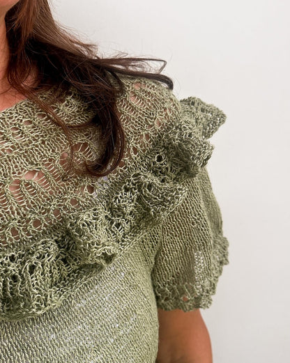 Linette Tee | delicate shirt with ruffles made from Crealino by Lang Yarns