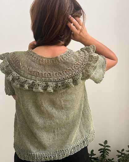 Linette Tee | delicate shirt with ruffles made from Crealino by Lang Yarns