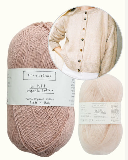 Marlo-cardigan | klassisk og med et silkeblødt fald i Le Petit Organic Cotton og Le Petit Silk & Mohair fra Biches & Bûches