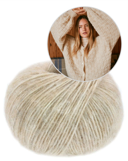 Nordic Bubble Cardigan | fluffy light made from Natural Alpaca Pelo by Lana Grossa