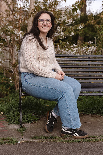 Cathy Cardigan | Charming lace pattern made from Merino and Soft Silk Mohair by Knitting for Olive
