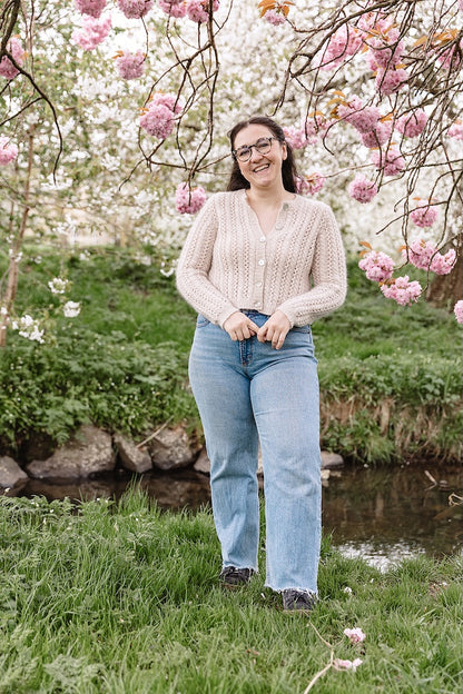 Cathy Cardigan | Charming lace pattern made from Merino and Soft Silk Mohair by Knitting for Olive