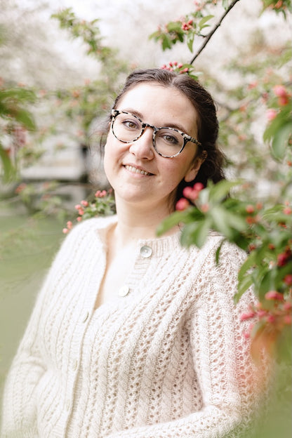 Cathy Cardigan | Charming lace pattern made from Merino and Soft Silk Mohair by Knitting for Olive