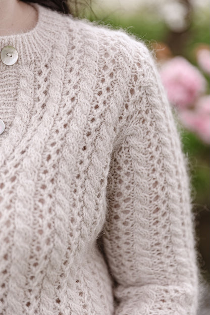 Cathy Cardigan | Charming lace pattern made from Merino and Soft Silk Mohair by Knitting for Olive