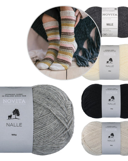 Rytmikäs Socks | with free instructions, fine stripe pattern with Nalle by Novita