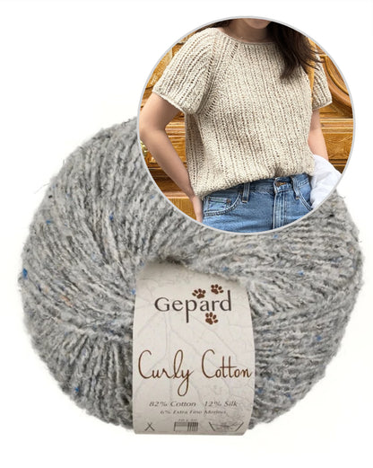 Sablé Top | zarte Bouclé Streifen aus Curly Cotton von Gepard Garn