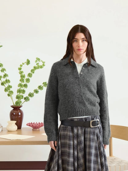 Aria Sweater | fine shirt with polo collar made from Alpakka Folgetrad and Tynn Silk Mohair by Sandnes Garn