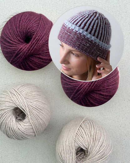 Bonnet côtelé en point de godron | motif côtelé bicolore avec Cashmere Charis de Pascuali