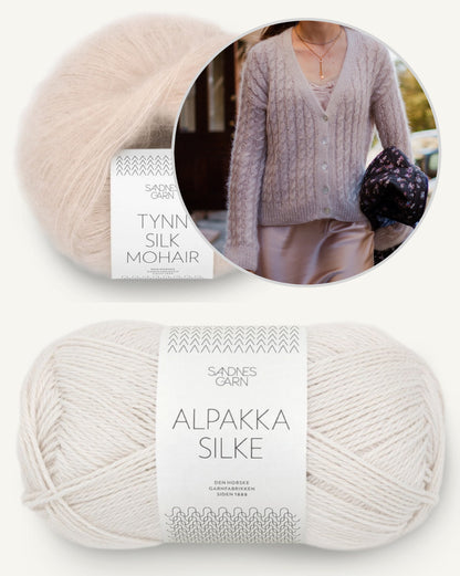 Sophisticable Cardigan | afslappet elegant fletmønster i Alpakka Silke og Tynn Silk Mohair fra Sandnes Garn
