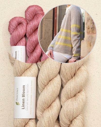 Sunline Cardigan | rayures estivales texturées en Linen Bloom de Pascuali