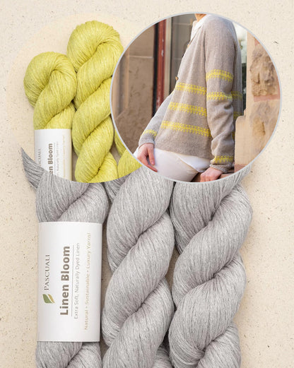 Sunline Cardigan | rayures estivales texturées en Linen Bloom de Pascuali