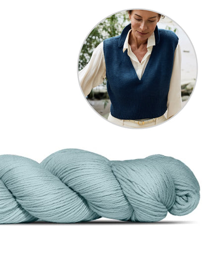 Waymark Vest | fin strikvest i Cheeky Merino Joy fra Rosy Green Wool