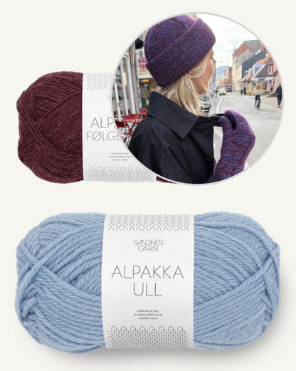Yoko Set | vacker mössa med matchande tumvantar i alpackaull och alpackaföljetråd från Sandnes Garn