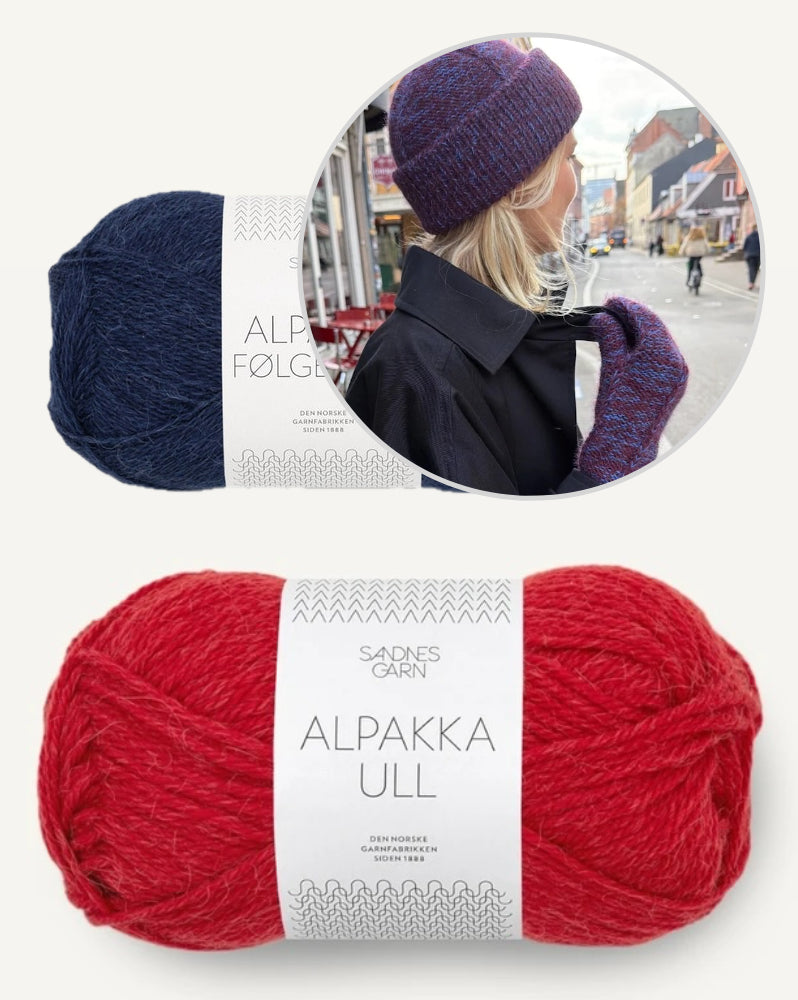 Yoko Set | vacker mössa med matchande tumvantar i alpackaull och alpackaföljetråd från Sandnes Garn