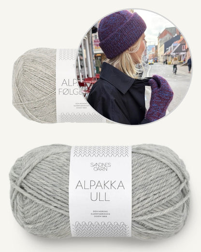 Yoko Set | vacker mössa med matchande tumvantar i alpackaull och alpackaföljetråd från Sandnes Garn
