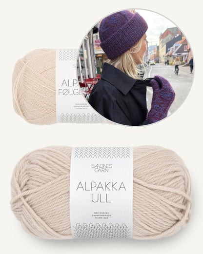 Yoko Set | vacker mössa med matchande tumvantar i alpackaull och alpackaföljetråd från Sandnes Garn