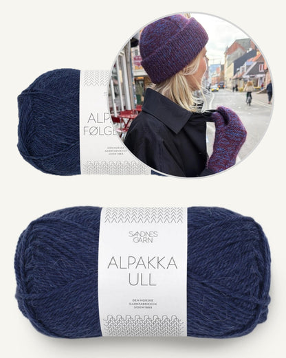 Yoko Set | vacker mössa med matchande tumvantar i alpackaull och alpackaföljetråd från Sandnes Garn