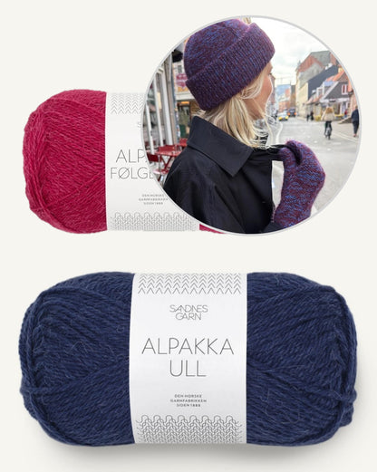 Yoko Set | vacker mössa med matchande tumvantar i alpackaull och alpackaföljetråd från Sandnes Garn
